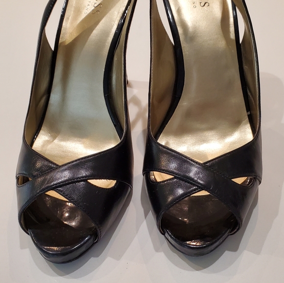 Guess by Marciano Black Leather Platform Slingback Heels - Picture 2 of 7